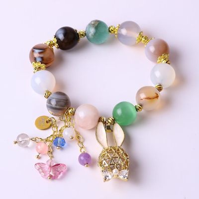 Pouvoir de guérison 10mm pierre précieuse perlé bracelets ronds avec de beaux charmes