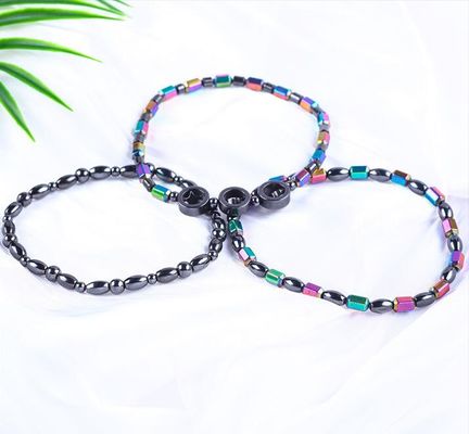 Perles de pierre précieuse minceur magnétique Hématique pierre de cheville bracelets avec symbole cinq étoiles