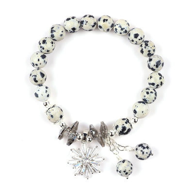 Jeu de pierre précieuse sur mesure 8 mm Diamantation ronde Jaspe avec flocon de neige Bracelet de perles de charme Pour le cadeau