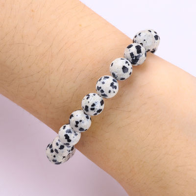 Jeu de pierre précieuse sur mesure 8 mm Diamantation ronde Jaspe avec flocon de neige Bracelet de perles de charme Pour le cadeau
