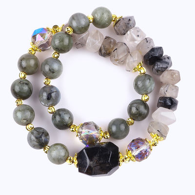 Labradorite faite à la main, multiforme et ronde, double couche, bracelet à perles pour cadeaux.