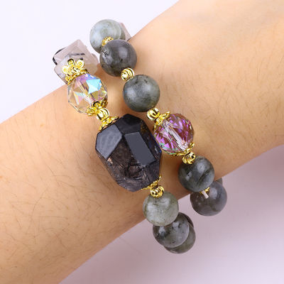 Labradorite faite à la main, multiforme et ronde, double couche, bracelet à perles pour cadeaux.