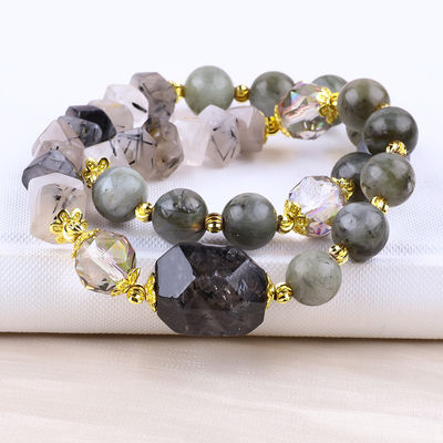 Labradorite faite à la main, multiforme et ronde, double couche, bracelet à perles pour cadeaux.