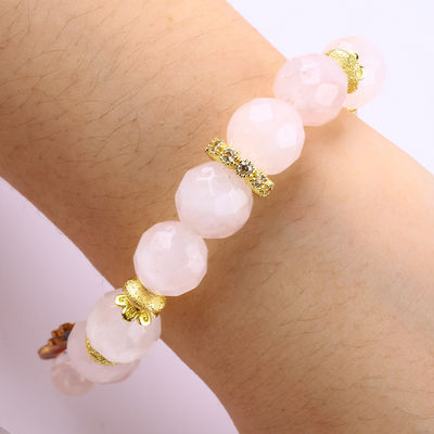 Bracelet à perles en pierre précieuse fait à la main, rose naturel, quartz, girafe réglable, bracelet de charme pour les fêtes.