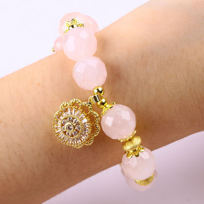 Bracelet à perles en pierre précieuse fait à la main, rose naturel, quartz, girafe réglable, bracelet de charme pour les fêtes.