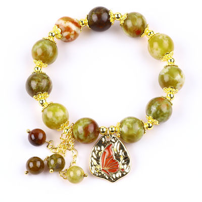 Bracelet à perles en pierre précieuse faite à la main, pierre de sang de dragon jaune naturel, bracelet de charme réglable pour les fêtes.