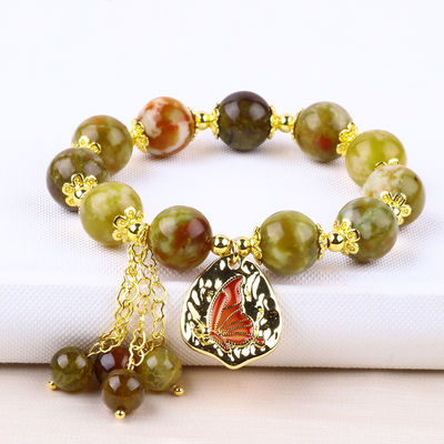 Bracelet à perles en pierre précieuse faite à la main, pierre de sang de dragon jaune naturel, bracelet de charme réglable pour les fêtes.