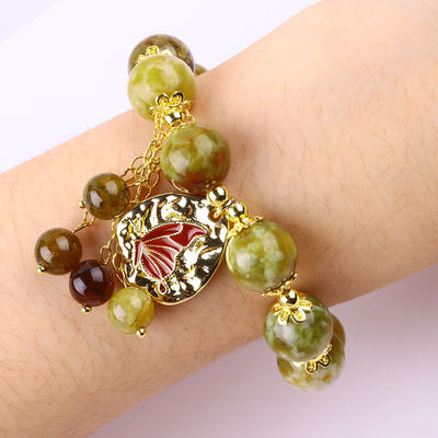 Bracelet à perles en pierre précieuse faite à la main, pierre de sang de dragon jaune naturel, bracelet de charme réglable pour les fêtes.