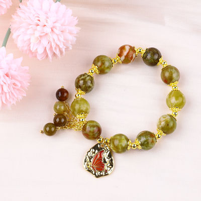 Bracelet à perles en pierre précieuse faite à la main, pierre de sang de dragon jaune naturel, bracelet de charme réglable pour les fêtes.