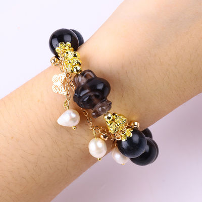 Bracelet à perles en pierre précieuse fait à la main, encre naturelle, œil de tigre bleu, bracelet à charme réglable, pour les fêtes.