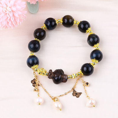 Bracelet à perles en pierre précieuse fait à la main, encre naturelle, œil de tigre bleu, bracelet à charme réglable, pour les fêtes.