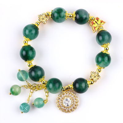 Bracelet à perles en pierre précieuse fait à la main Bracelet en calcédoine verte Bracelet à charme réglable Bracelet pour les fêtes