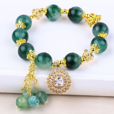 Bracelet à perles en pierre précieuse fait à la main Bracelet en calcédoine verte Bracelet à charme réglable Bracelet pour les fêtes
