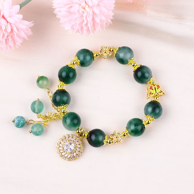 Bracelet à perles en pierre précieuse fait à la main Bracelet en calcédoine verte Bracelet à charme réglable Bracelet pour les fêtes