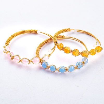 Fil enveloppé guérisseur perle ronde pierre précieuse bracelet bracelet bijoux
