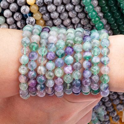Perle ronde de fluorite de pierre précieuse de cristal naturel pour la fabrication de bijoux bricolage