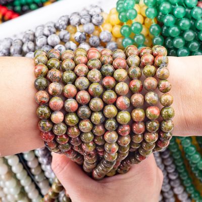 Une perle ronde en unakite pierre précieuse de cristal naturel taille de perle différente fils de perle en vrac pour la fabrication de bijoux DIY