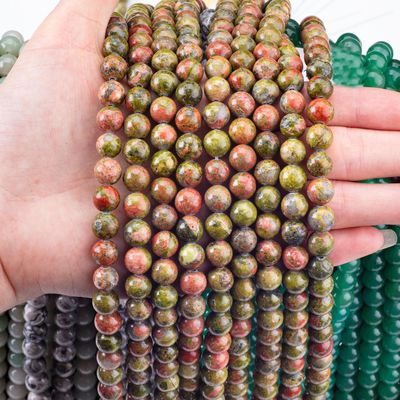 Une perle ronde en unakite pierre précieuse de cristal naturel taille de perle différente fils de perle en vrac pour la fabrication de bijoux DIY