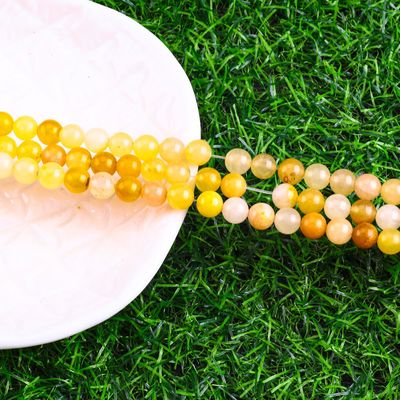 Jade jaune foncé Perle ronde pierre précieuse de cristal naturel Perle de taille différente Franges de perles lâches pour la fabrication de bijoux bricolage