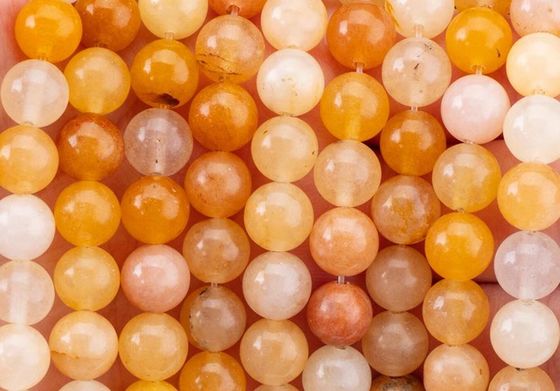 Jade jaune foncé Perle ronde pierre précieuse de cristal naturel Perle de taille différente Franges de perles lâches pour la fabrication de bijoux bricolage