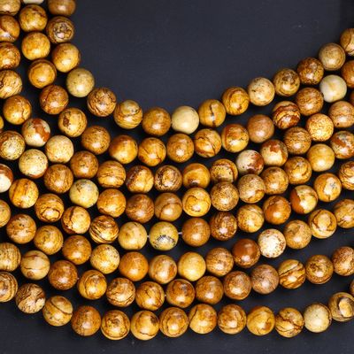 Perles rondes de bois jaune de grain de cristal naturel de pierre précieuse de bois de jaspe de perles lâches pour la fabrication de bijoux
