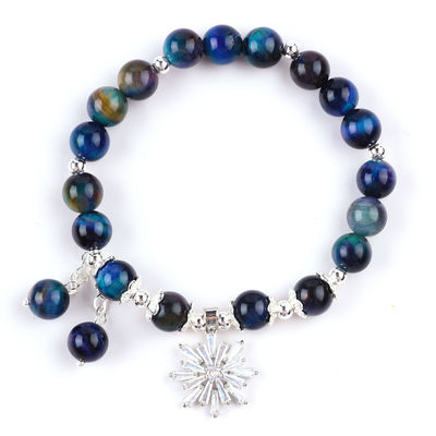 Jeu de crystal de pierre précieuse 8 mm arc-en-ciel œil de tigre avec flocon de neige charme bracelet pour cadeau