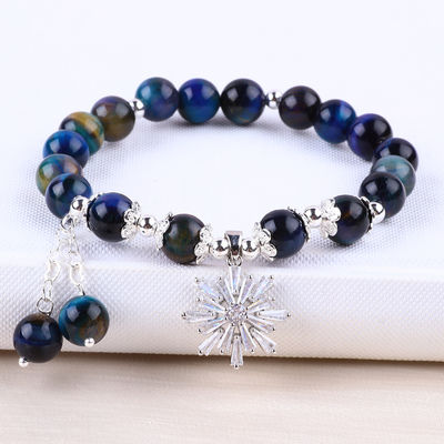 Jeu de crystal de pierre précieuse 8 mm arc-en-ciel œil de tigre avec flocon de neige charme bracelet pour cadeau