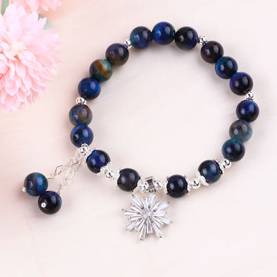 Jeu de crystal de pierre précieuse 8 mm arc-en-ciel œil de tigre avec flocon de neige charme bracelet pour cadeau