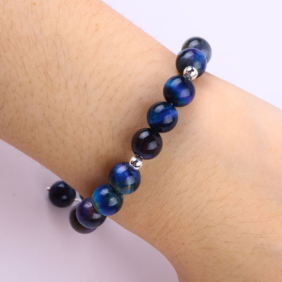 Jeu de crystal de pierre précieuse 8 mm arc-en-ciel œil de tigre avec flocon de neige charme bracelet pour cadeau