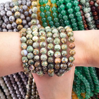 Des perles rondes de jaspe de Kambaba en cristal naturel de pierre précieuse, des fils de perles en vrac pour la fabrication de bijoux