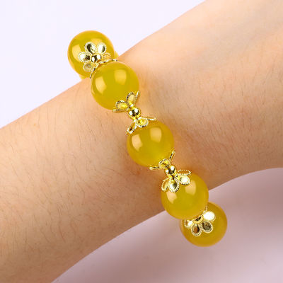 14MM énergie naturelle Chalcédoine jaune avec cœur de jade jaune sculpture bracelet de perles de cristal chanceux