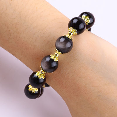 Étoile ronde de pierre 12 mm argentée obsidienne avec charme de lune