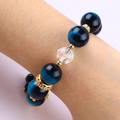 14 mm de cristal de guérison énergétique bleu œil de tigre fleur spinner charme perle bracelet pour le port quotidien