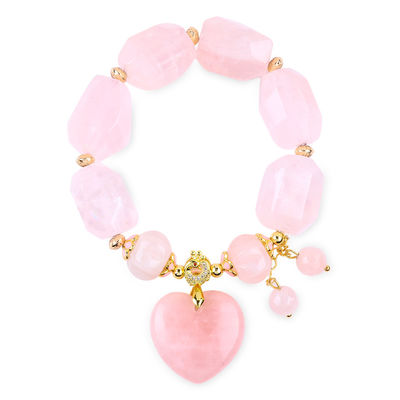 14 mm à facettes en rose de quartz en pierre cristalline, bracelet au cœur sculpté