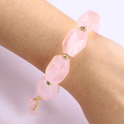 14 mm à facettes en rose de quartz en pierre cristalline, bracelet au cœur sculpté