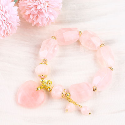 14 mm à facettes en rose de quartz en pierre cristalline, bracelet au cœur sculpté
