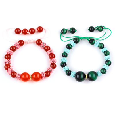 8 mm œil de tigre vert et rouge calcédoine corde tressée réglable bracelet de perle d'équilibre