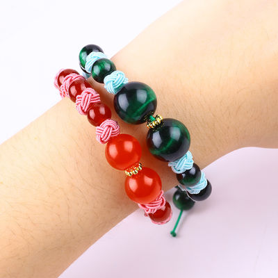 8 mm œil de tigre vert et rouge calcédoine corde tressée réglable bracelet de perle d'équilibre