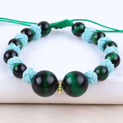 8 mm œil de tigre vert et rouge calcédoine corde tressée réglable bracelet de perle d'équilibre