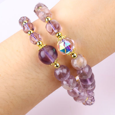 Double couche violette Azeztulite 12 mm 14 mm Bracelet à perles OEM ODM
