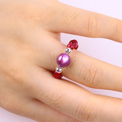 4 mm Ring à perles en pierre précieuse faite à la main réglable élastique Rose Rouge Oeil de tigre Ring de pierre pour la fête port quotidien