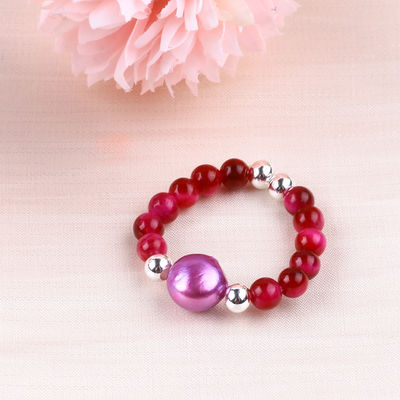 4 mm Ring à perles en pierre précieuse faite à la main réglable élastique Rose Rouge Oeil de tigre Ring de pierre pour la fête port quotidien