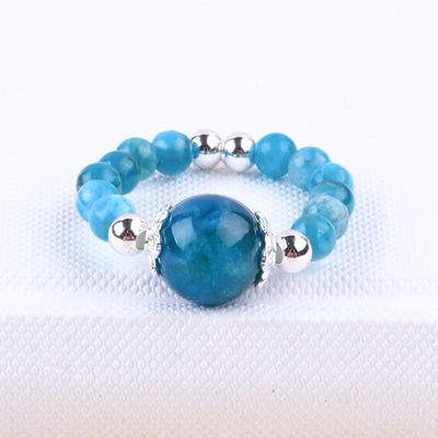 Anneau à perles en pierre précieuse de 4 mm, réglable en pierre d'apatite bleue