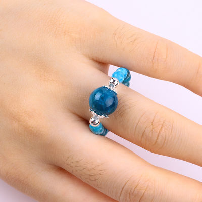 Anneau à perles en pierre précieuse de 4 mm, réglable en pierre d'apatite bleue