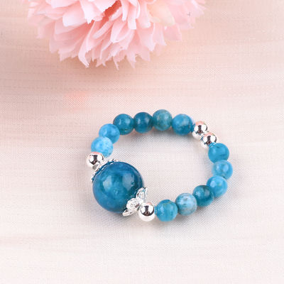 Anneau à perles en pierre précieuse de 4 mm, réglable en pierre d'apatite bleue