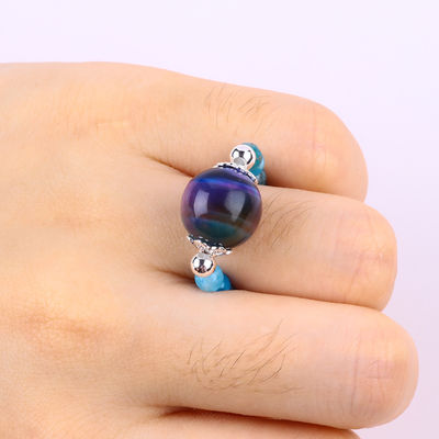 Anneau à perles en pierre précieuse de 4 mm fait à la main réglable élastique bleu Apatite Anneau de pierre avec perle d'oeil de tigre de couleur pour la partie D
