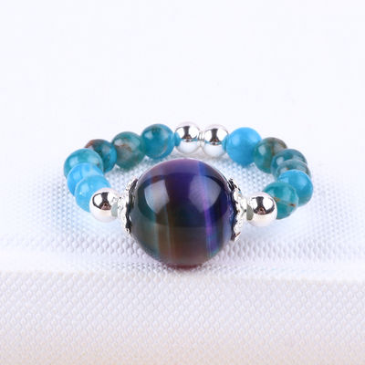Anneau à perles en pierre précieuse de 4 mm fait à la main réglable élastique bleu Apatite Anneau de pierre avec perle d'oeil de tigre de couleur pour la partie D