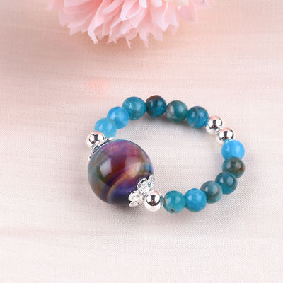Anneau à perles en pierre précieuse de 4 mm fait à la main réglable élastique bleu Apatite Anneau de pierre avec perle d'oeil de tigre de couleur pour la partie D