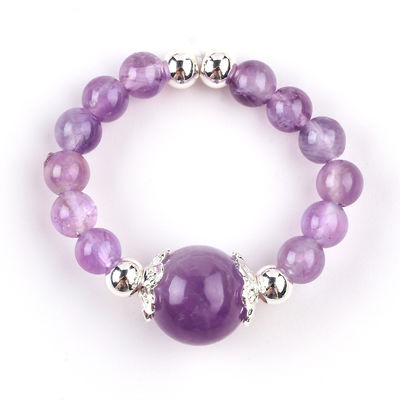 Anneau à perles en pierre précieuse de 4 mm, réglable, élastique, améthyste.