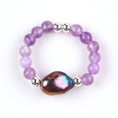 Anneau à perles en pierre précieuse de 4 mm fait à la main, réglable, élastique, en solite, en pierre, avec charme pour les fêtes.